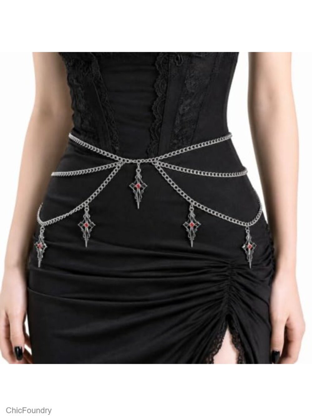 Gothic Layered Waist Chain for Women, Double Layer Alloy Belt, Punk Cosplay